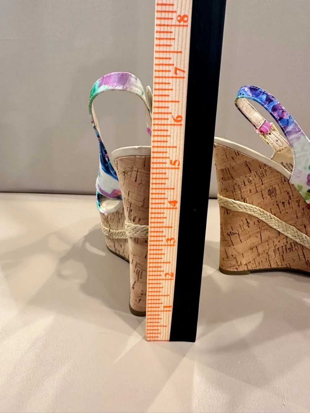 Floral Print Cork Wedge Sandals - Multicolor
